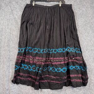Vtg Skirt Indie Sleaze Festival Artsy Boho Hippy Granola Girl Womens L/XL Black